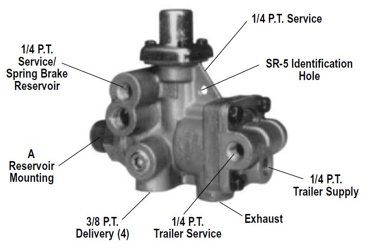 SR-5, SR5 Trailer Spring Brake Valve Reservoir 1/2 in. Replaces 065439, 109617 H-30175