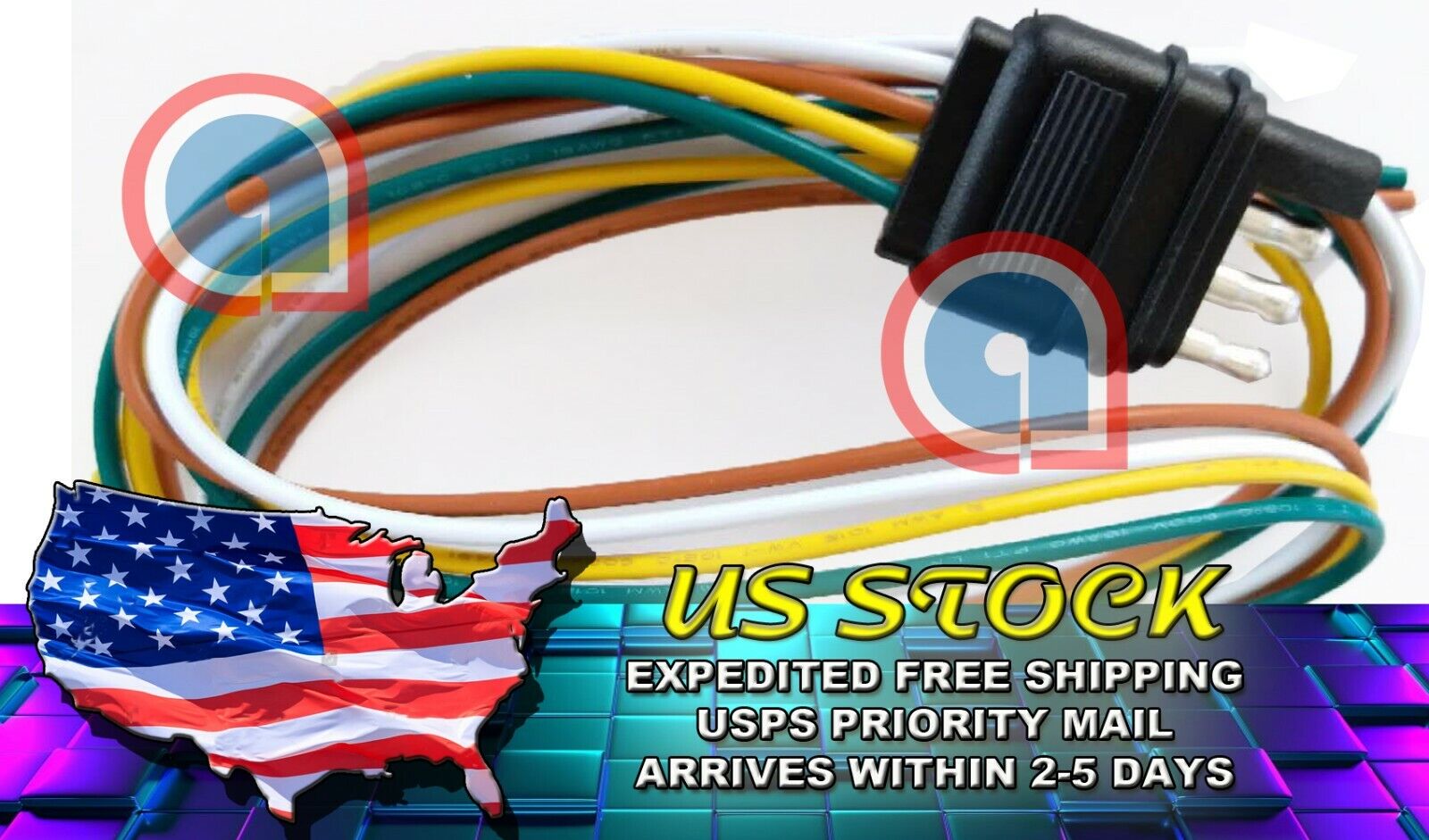 Wire Plug R55380 4 Way Flat 4Pin 3feet/36 inch Trailer Light Male Plug Wire Harness/Con ...