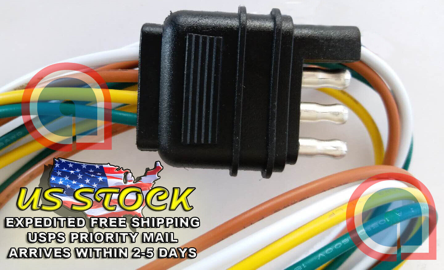 4-Way, Flat 4 Pin 5 feet/60 in Trailer, Tow, Light Wiring Harness one male end H-98008-60