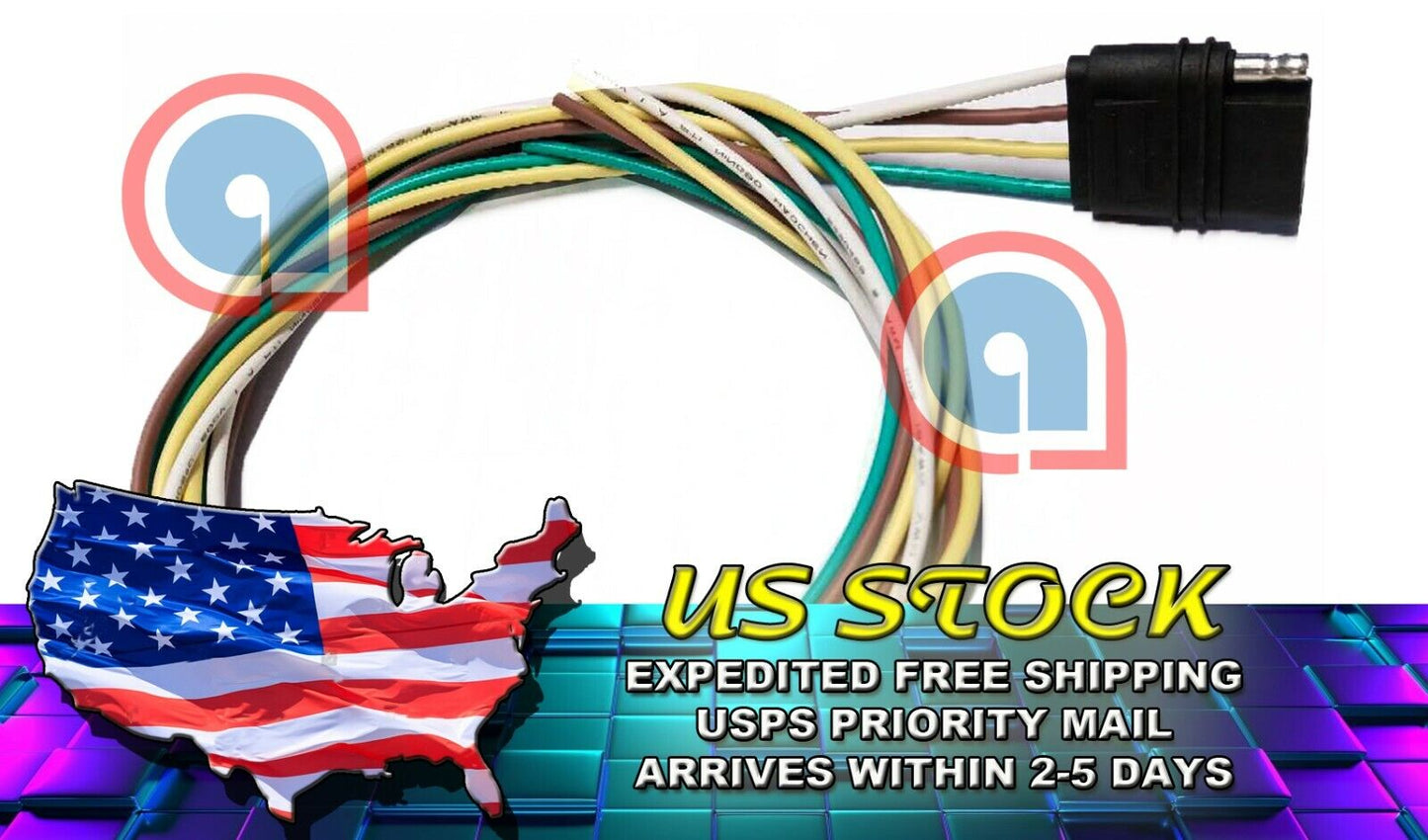 4-Way Flat 4 Pin 4 feet 48" Trailer Light Wiring Harness Female Plug Connector H-98010-48