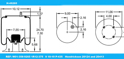 Air Spring REF: 1R12-375, 9 10-19 P-435, Hendrickson S-20124 and 20413 H-49265