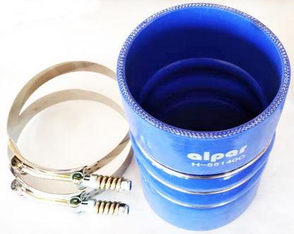 Pair of Silicone Blue Hump Hose for Charge Air & Clamps Set 4" ID x 6.2" Long H-55340C set