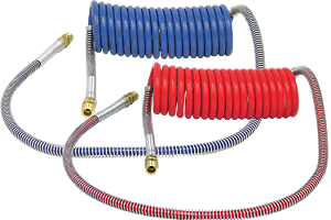 Air Line, Coiled Air Brake Hose 15 ft Nylon Red and Blue Set w/40" Lead H-30315