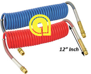 15ft Red & Blue Coiled Air Brake Hose Kit With Glad Hands & Aluminum Handles H-30318