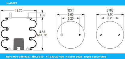 8027 Air Bag,Air Suspension Spring Ref: Firestone 8027 Triple Convoluted H-48027