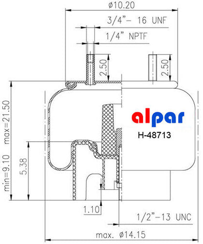 8713 Air Spring Ref: Hendrickson S-22948, W01-358-8713, 452-8713, AS-8533 H-48713