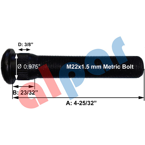 M22x1.5 Lug Stud Wheel Bolt Lot of 10 pcs Ref: E-6034 4-25/32 in Long, Serrated